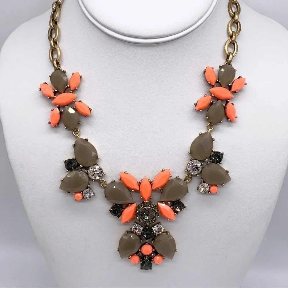 J. Crew Taupe Gray Bright Orange Necklace